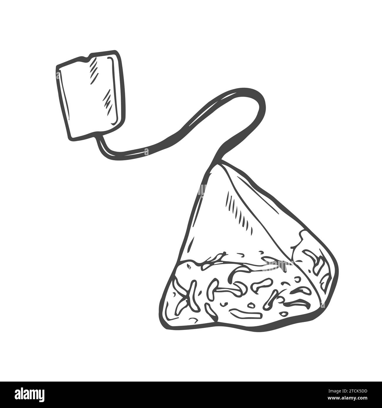 Doodle style tea bag. Infusion bag with tag in vector Stock Vector