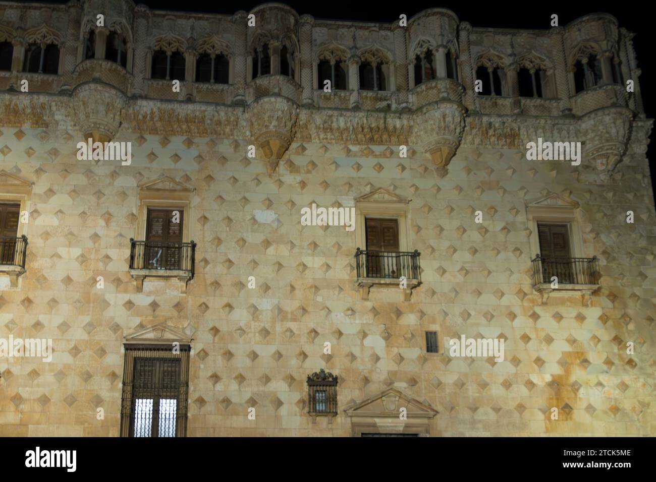 historic building with a diamond-patterned facade and ornate balconies ...