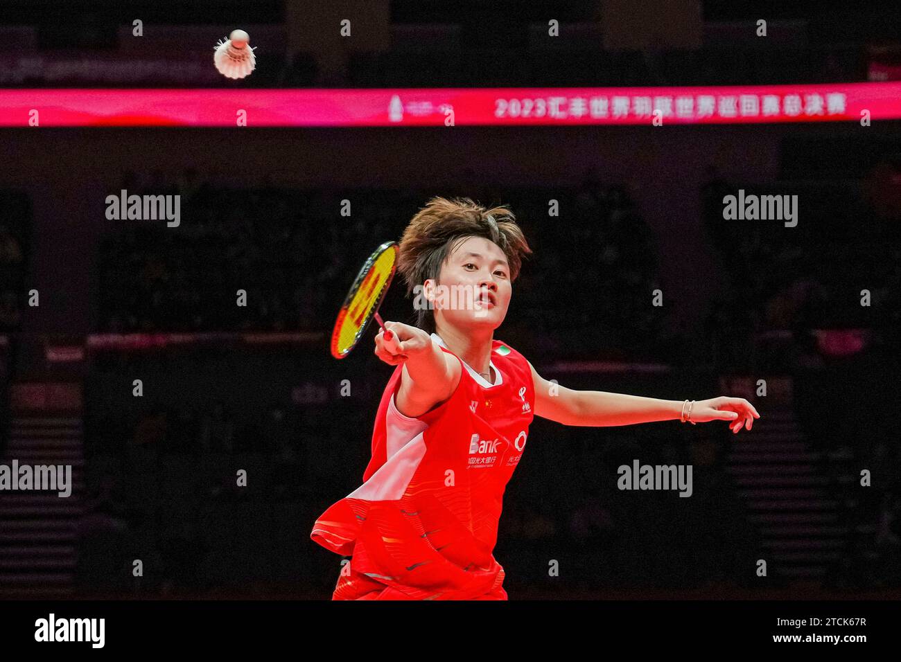 Hangzhou, China. 13th Dec, 2023. Chen Yufei competes during the women's singles group B match between Chen Yufei and Han Yue of China at BWF World Tour Finals 2023 in Hangzhou, China, Dec. 13, 2023. Credit: Sun Fei/Xinhua/Alamy Live News Stock Photo
