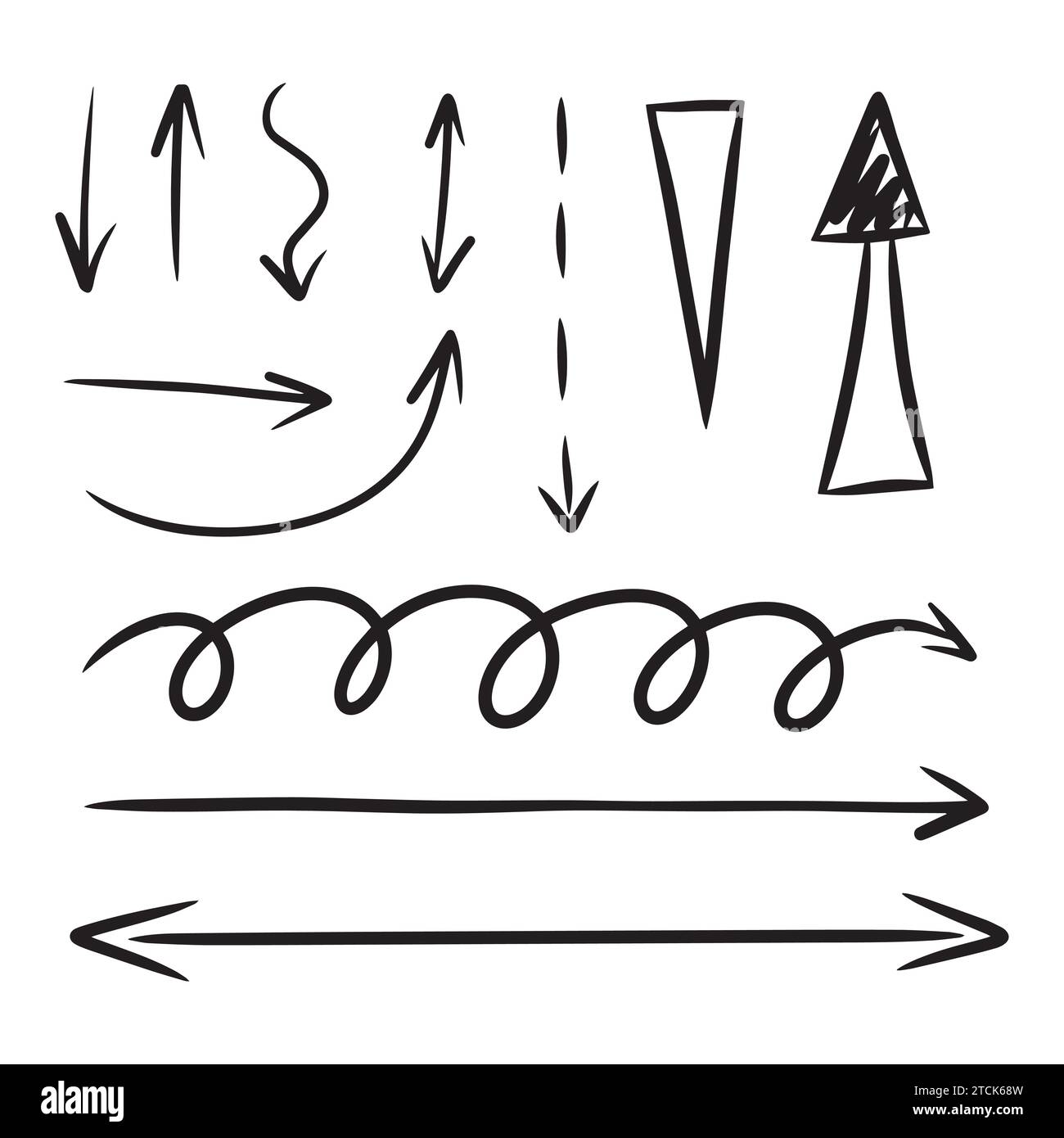 Set of arrows drawn by hand casually in different directions Stock