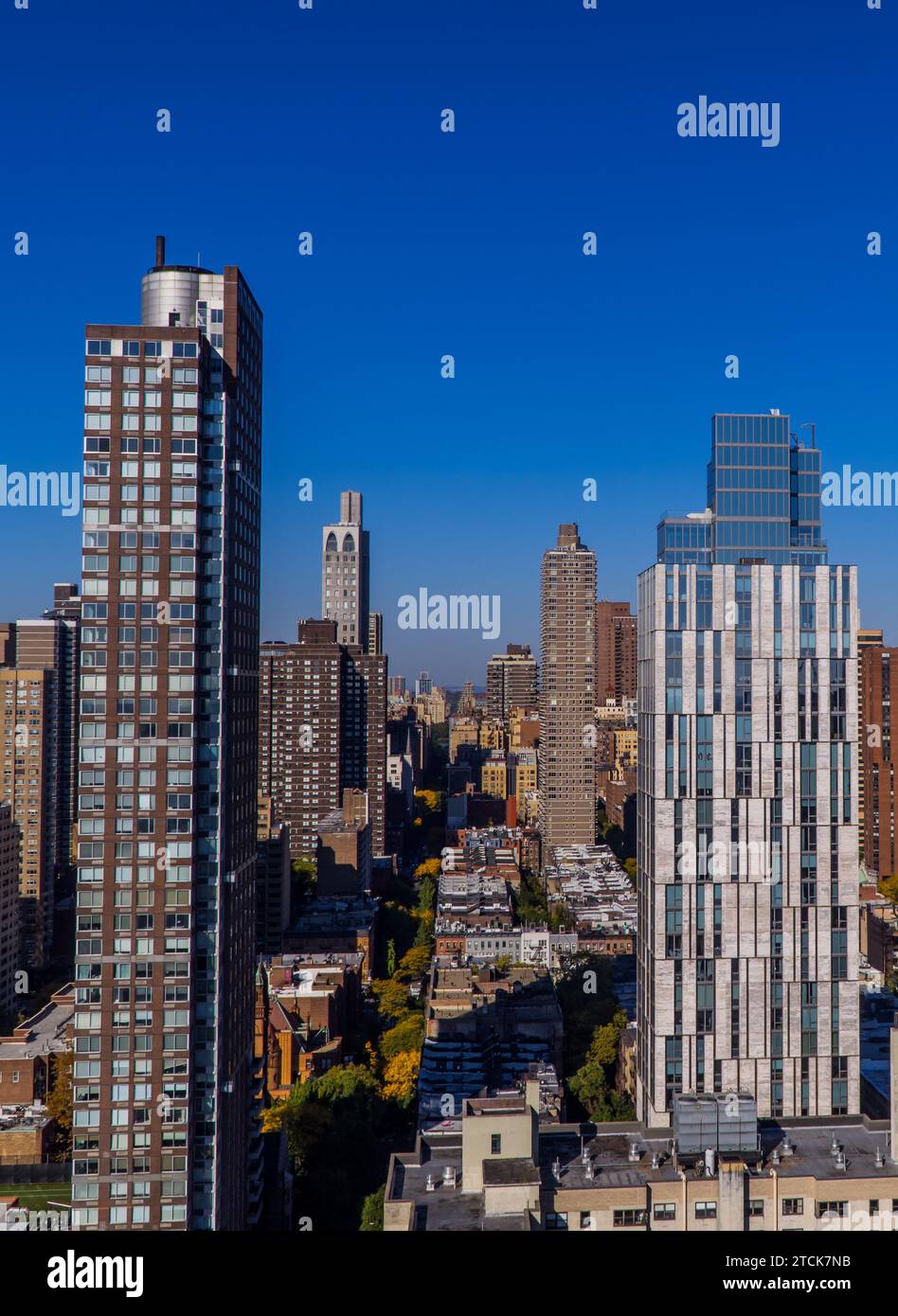 Image showcasing Aerial panorama view of Manhattan seen from Upper East Side rooftop ...