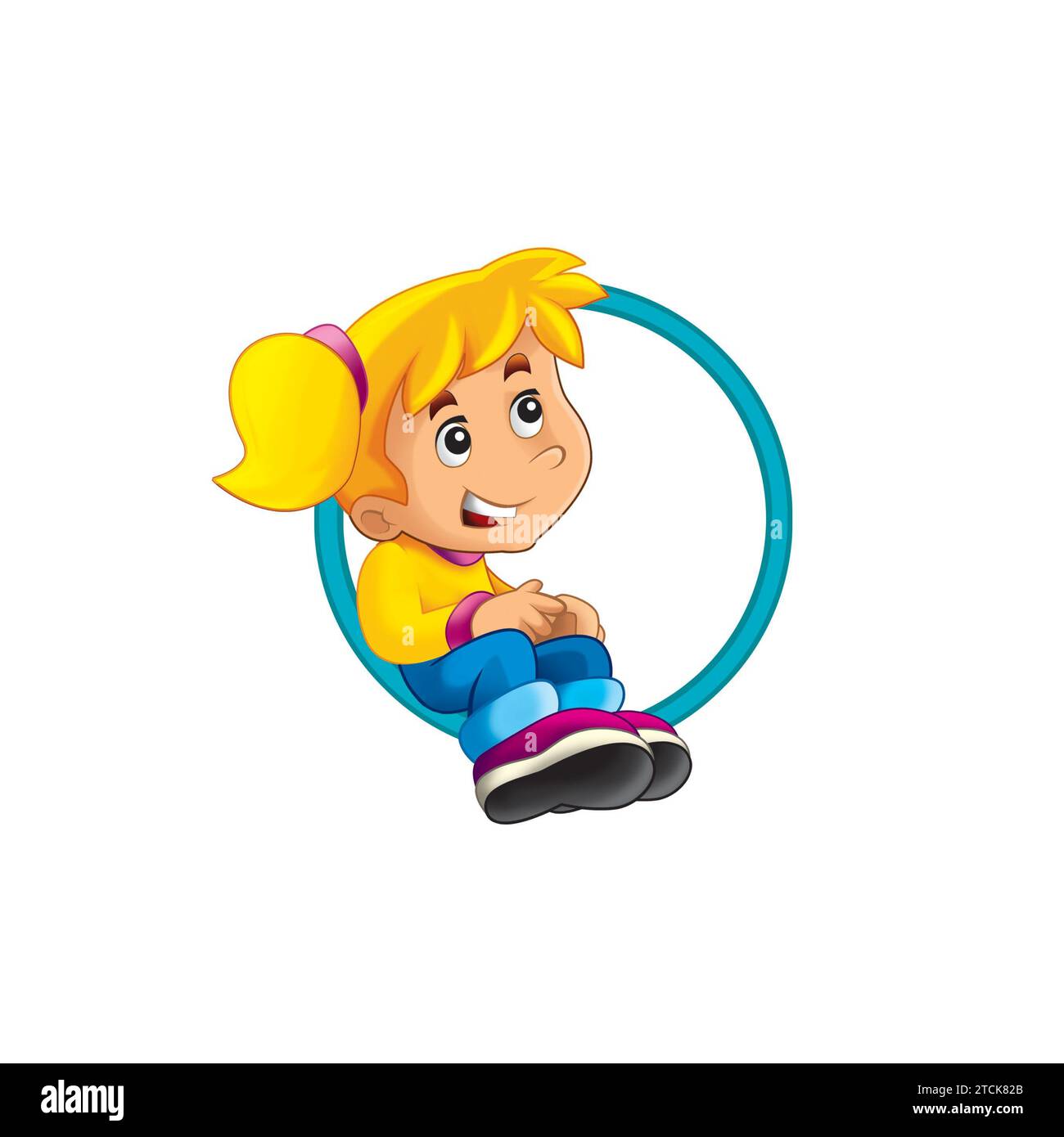 cartoon scene with young child with some childhood activity illustration on white background as button scene for kids Stock Photo