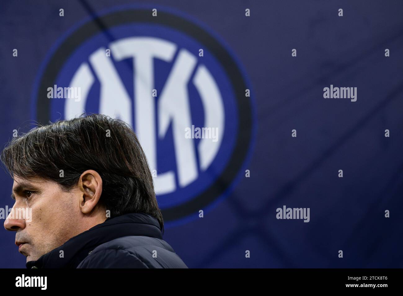 Milan, Italy. 12 December 2023. Simone Inzaghi, head coach of FC Internazionale, looks on prior to the UEFA Champions League football match between FC Internazionale and Real Sociedad. Credit: Nicolò Campo/Alamy Live News Stock Photo