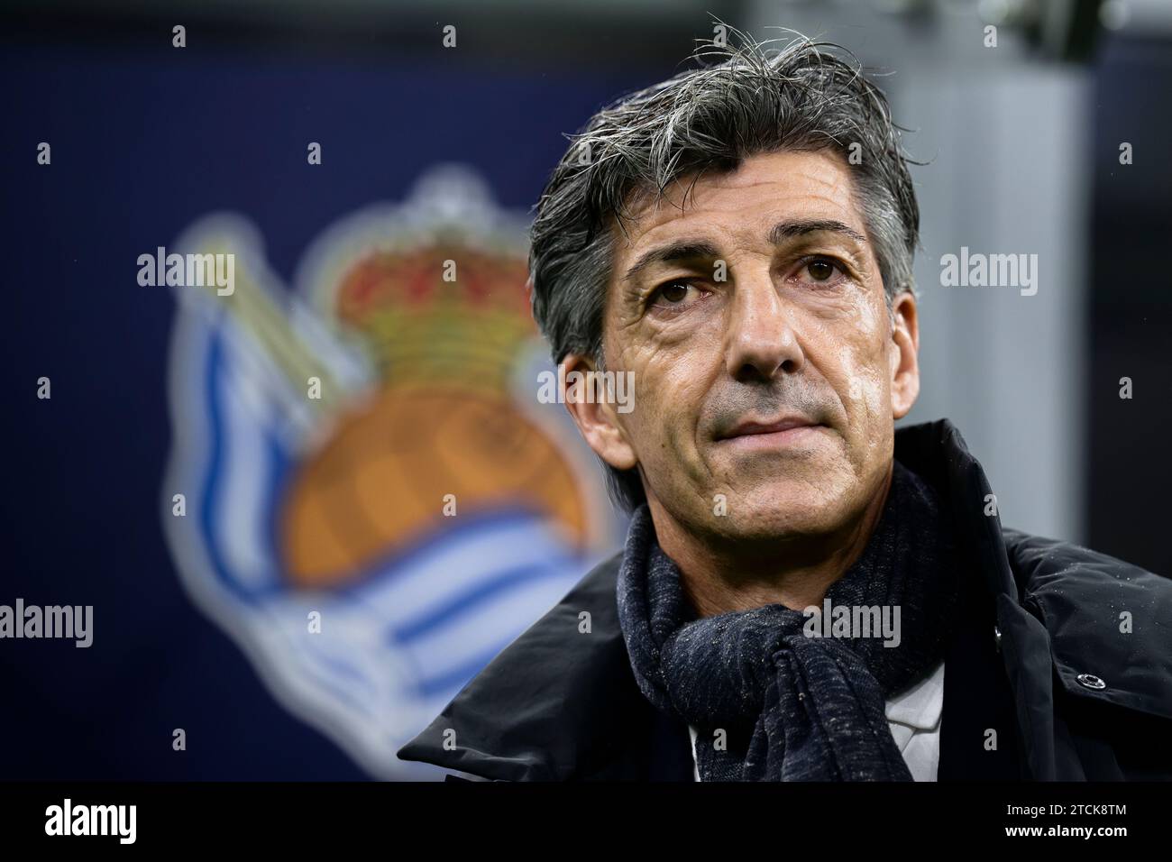 Milan, Italy. 12 December 2023. Imanol Alguacil, head coach of Real Sociedad, looks on prior to the UEFA Champions League football match between FC Internazionale and Real Sociedad. Credit: Nicolò Campo/Alamy Live News Stock Photo