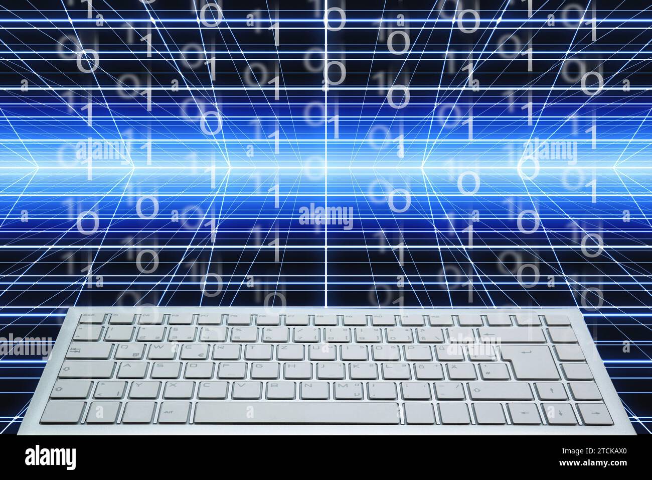 white computer keyboard and binary digits Stock Photo - Alamy