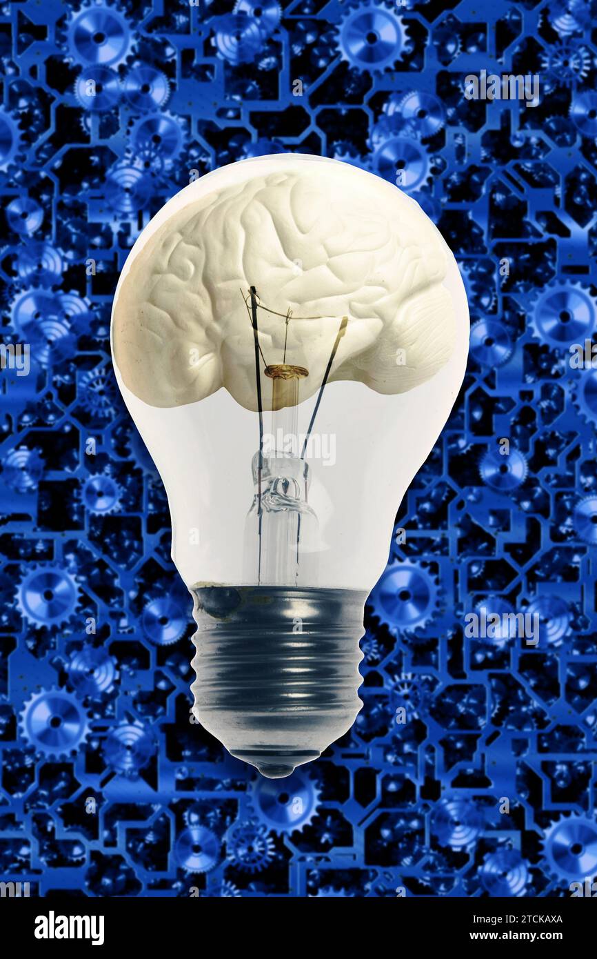 light bulb with a human brain inside, ideas and brainstorming concept Stock Photo