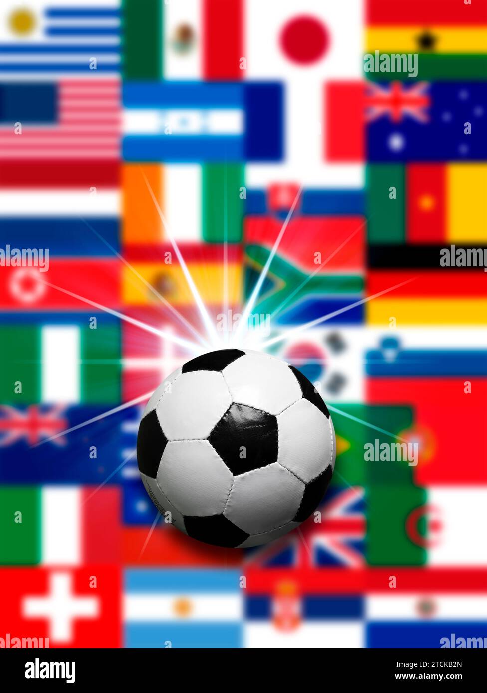 soccer ball and flags of world nations Stock Photo
