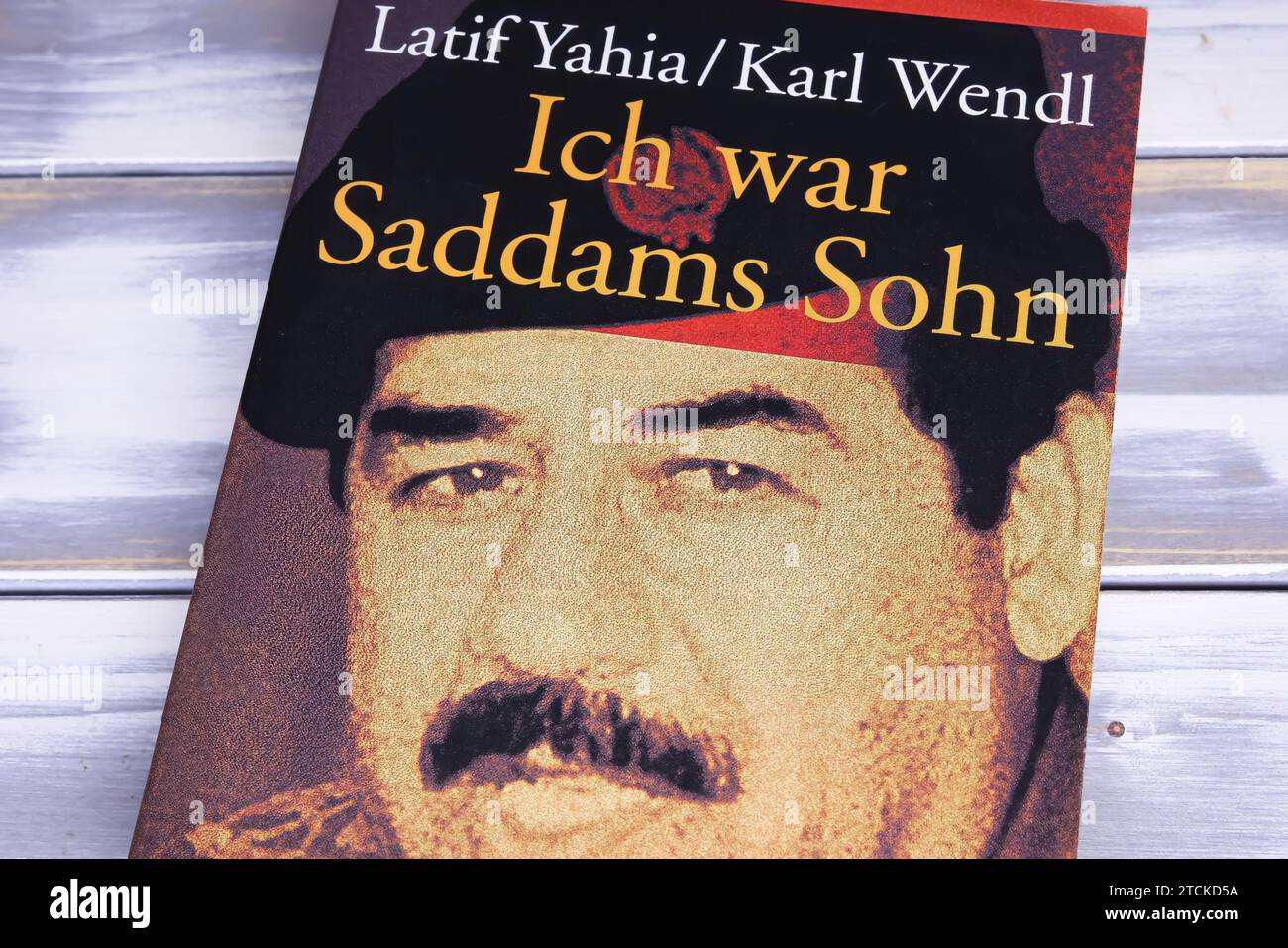Viersen, Germany - May 9. 2023: Closeup of book cover about Saddam Hussein and Irak history from Latif Yahia Stock Photo