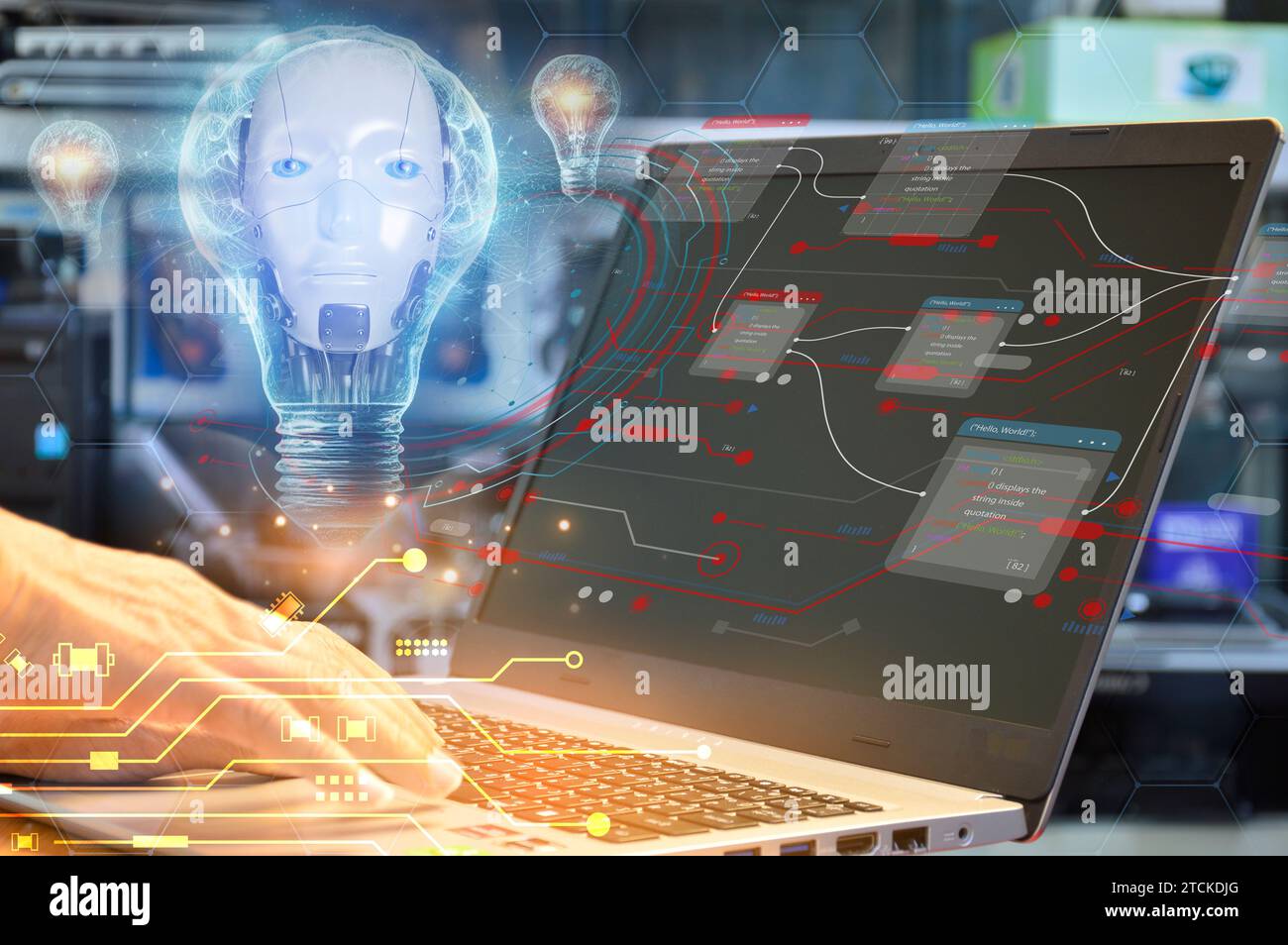 Concepts, development of artificial intelligence and self-learning of artificial intelligence Stock Photo