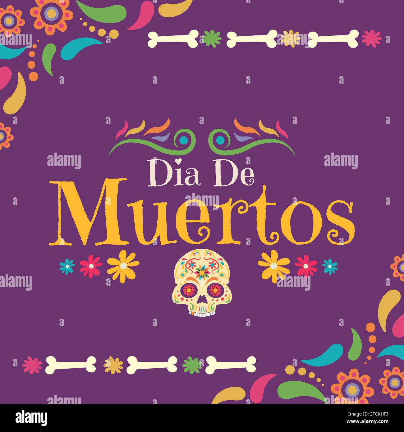 Colored dia de los muertos traditional template with skull Vector Stock