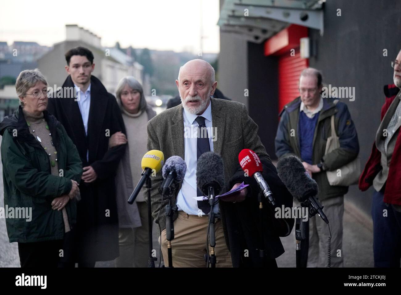 Charles Little speaks outside the inquest into the deaths of his in