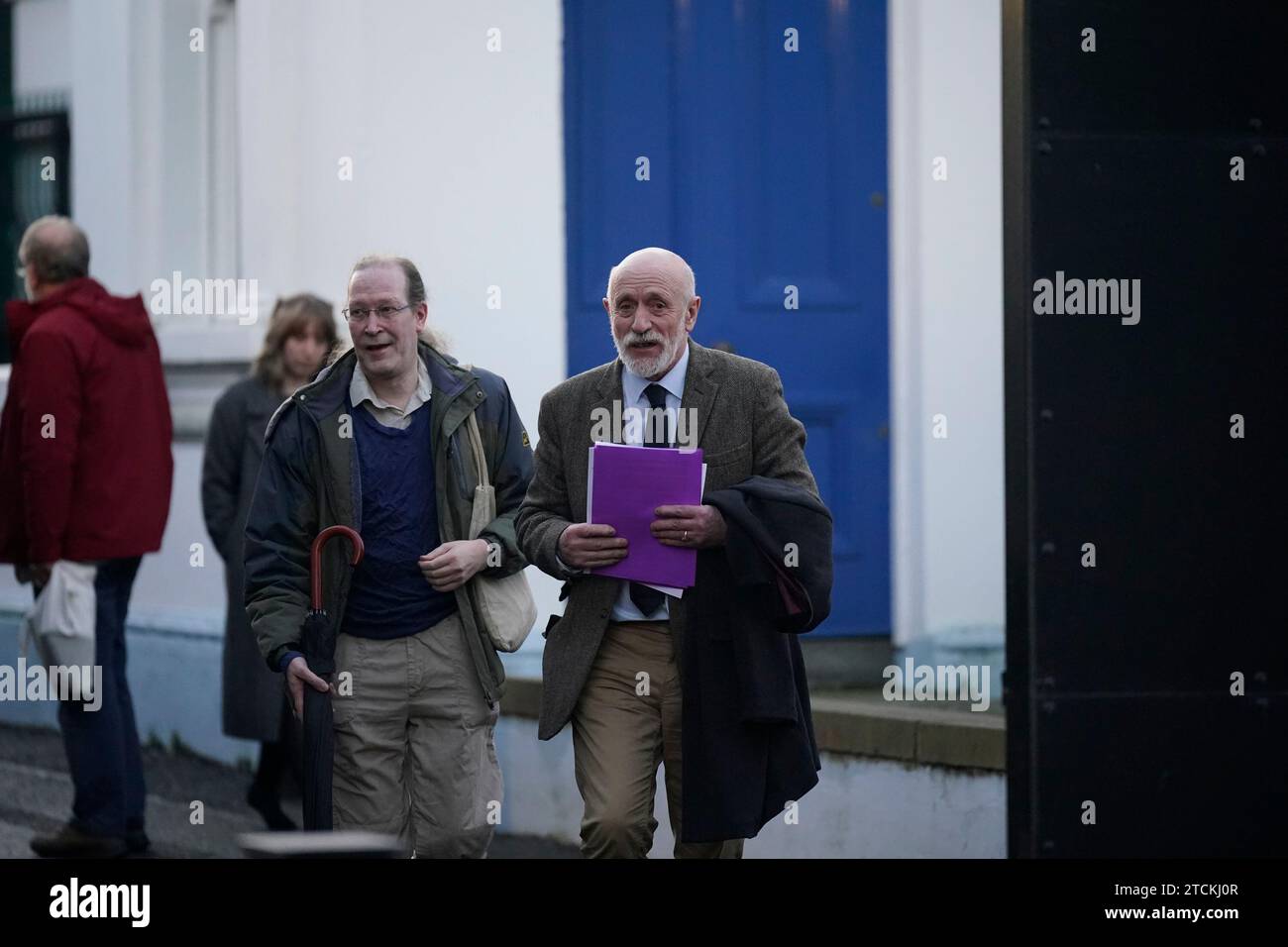 Charles Little (right) arrives to speak to the media outside the