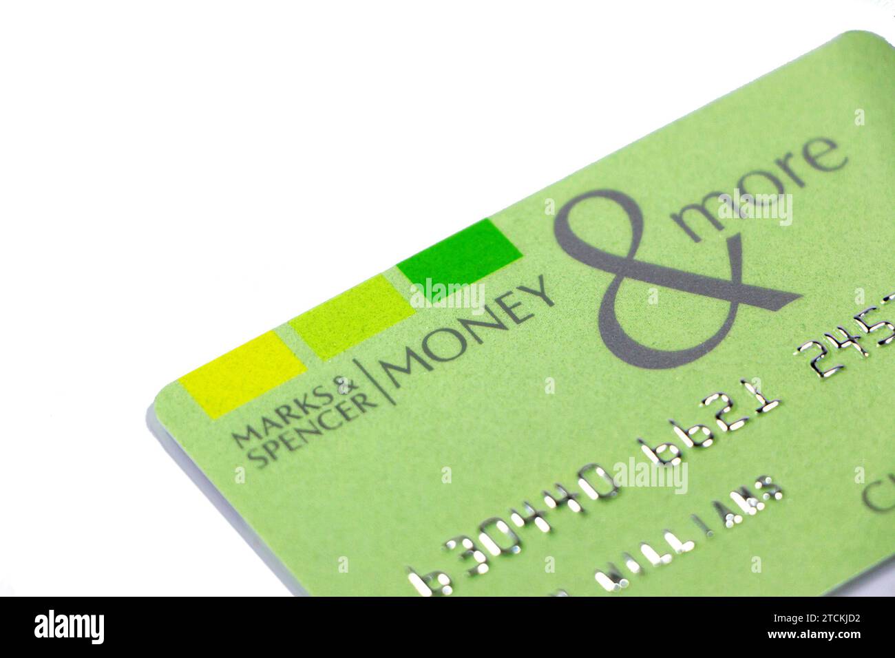 marks and spencer money & more plastic store card isolated on white studio background Stock