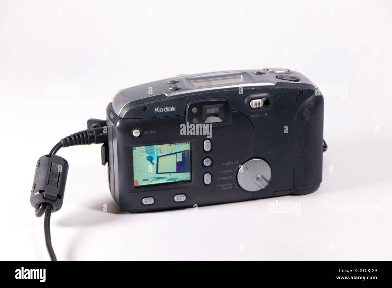 Old Kodak early digital camera DC240 zoom isolated on white studio