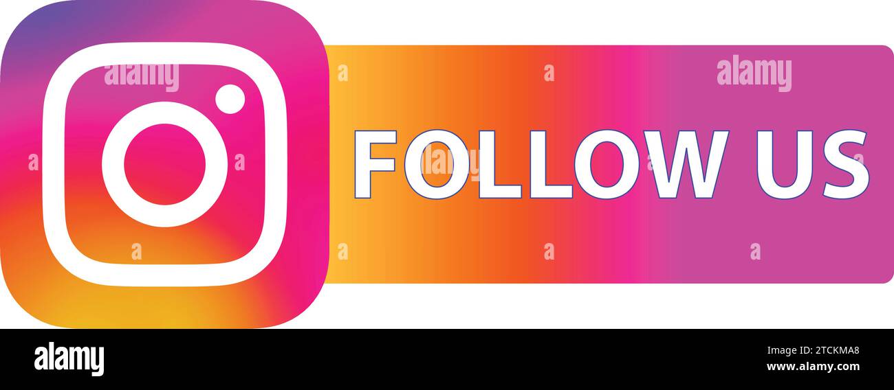 Follow us on Instagram sign Follow us button Social media Follow us colorful Stock Vector