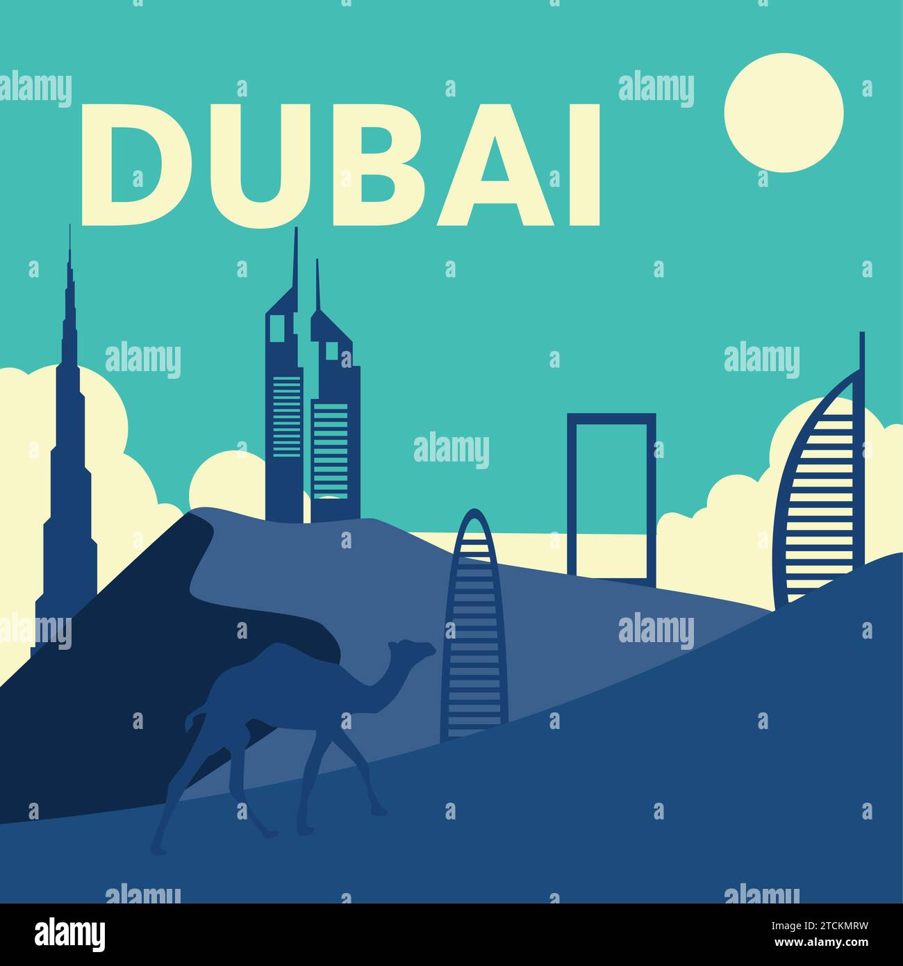 Dubai Color Vector Silhouette of famous dubai landmarks and a camel Vector Stock Vector ...
