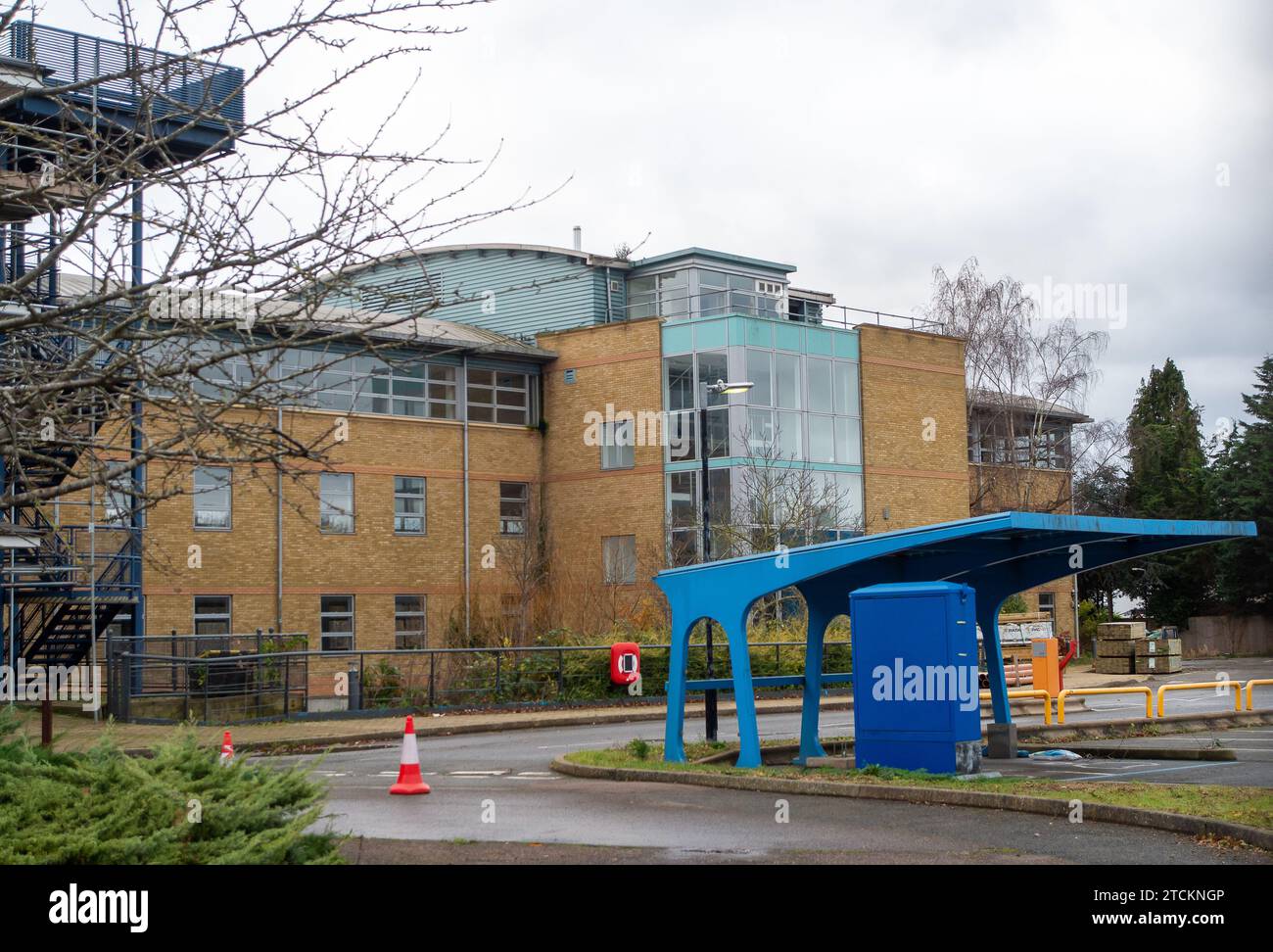 Staines-upon-Thames, UK. 13th December, 2023. The former British Gas HQ, Lakeside House, at the Causeway in Staines-upon-Thames, Surrey, is being converted into residential apartments. The British Gas offices closed down after Covid-19 and have been vacant ever since. 4 new blocks of flats will also be built on the site. Credit: Maureen McLean/Alamy Live News Stock Photo