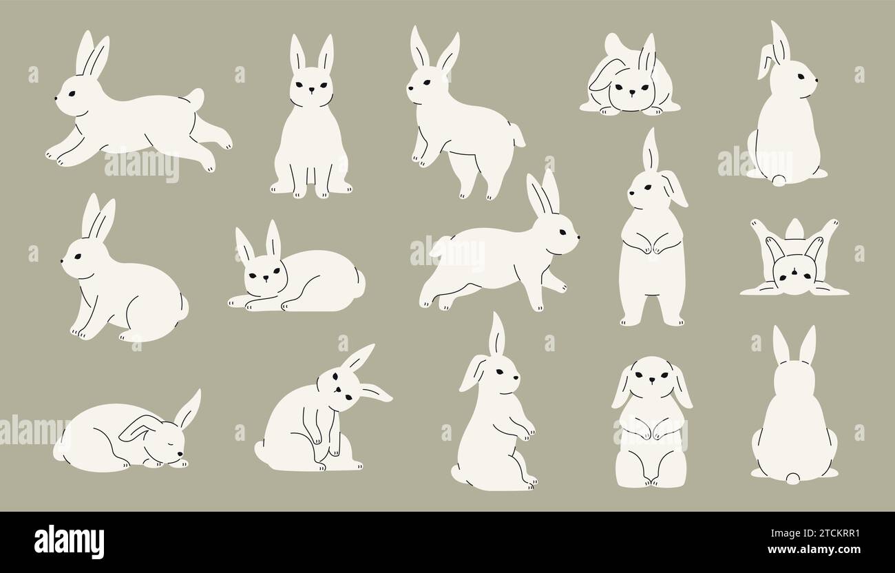 Cute rabbit collection. Doodle hare icons with different expressions ...