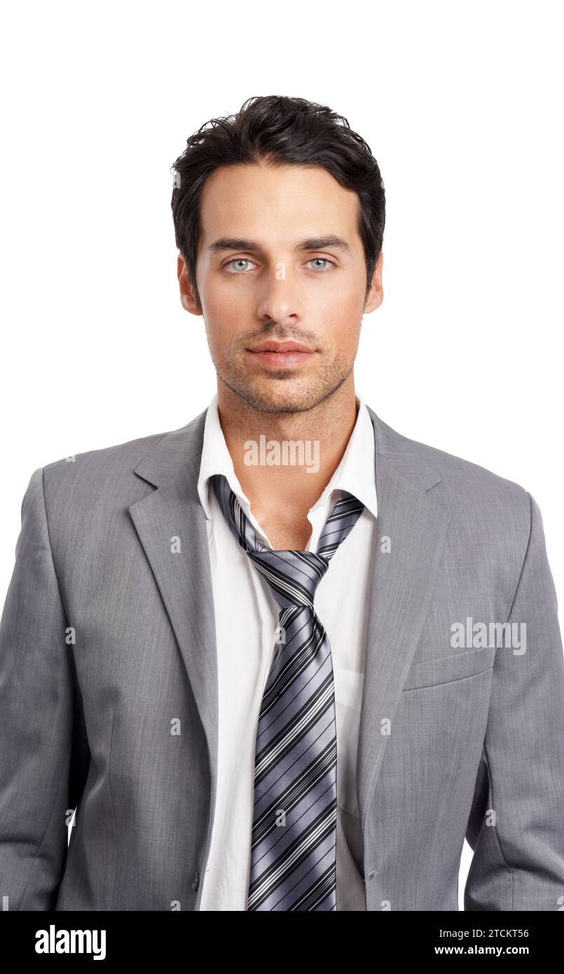 Portrait, serious and business man in studio isolated on a white ...