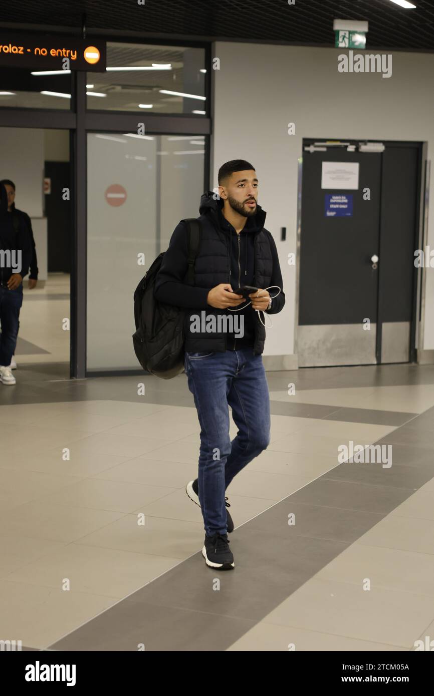 Begrade, Serbia. 13th Dec, 2023. Gent's players pictured at the arrival of Belgian soccer team KAA Gent at Belgrade airport, Wednesday 13 December 2023 in Belgrade, Serbia. The team is preparing for tomorrow's game against Israeli Maccabi Tel Aviv, on day 6 of the group phase of the UEFA Conference League competition, in group B. BELGA PHOTO NIKOLA KRSTIC Credit: Belga News Agency/Alamy Live News Stock Photo