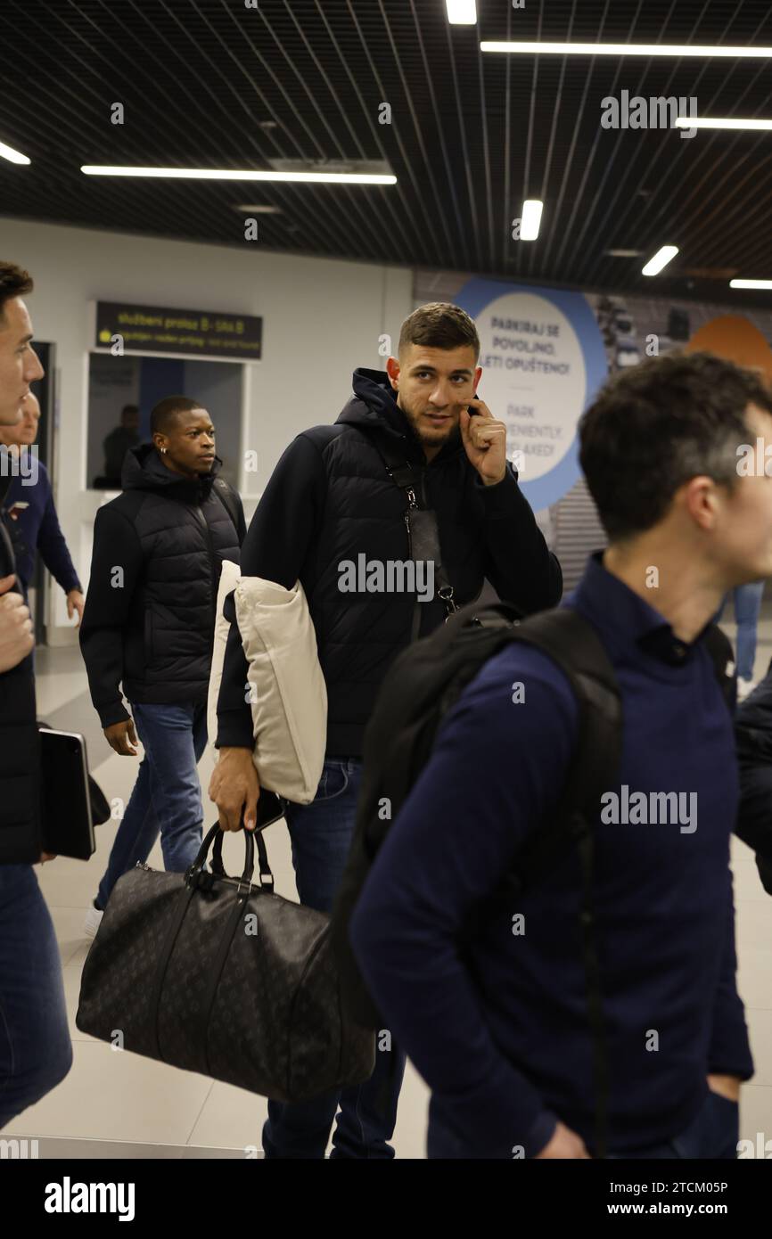 Begrade, Serbia. 13th Dec, 2023. Gent's players pictured at the arrival of Belgian soccer team KAA Gent at Belgrade airport, Wednesday 13 December 2023 in Belgrade, Serbia. The team is preparing for tomorrow's game against Israeli Maccabi Tel Aviv, on day 6 of the group phase of the UEFA Conference League competition, in group B. BELGA PHOTO NIKOLA KRSTIC Credit: Belga News Agency/Alamy Live News Stock Photo