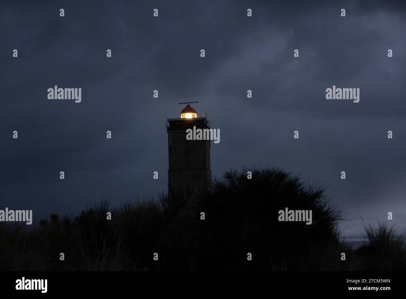 Silhouette of the Brandaris lighthouse against a dark night sky Stock Photo