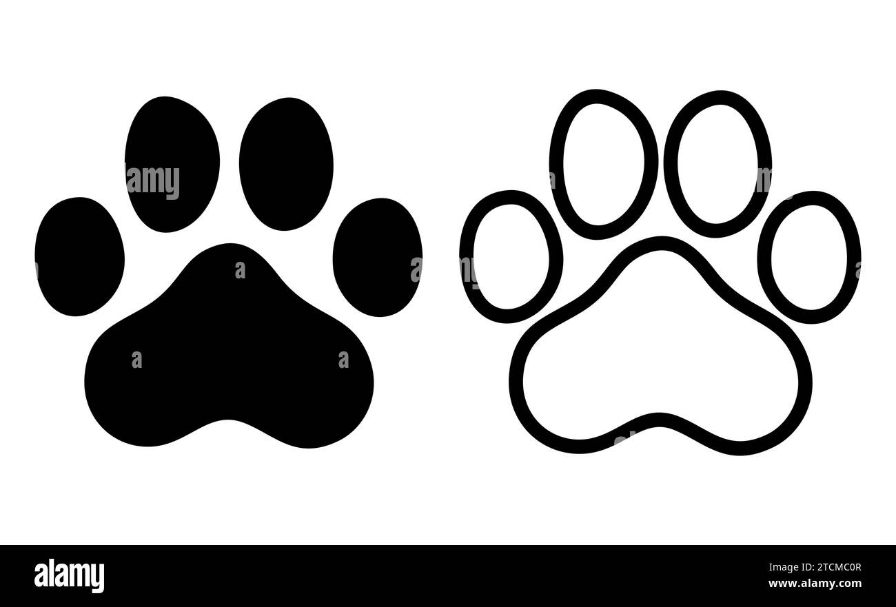 Black silhouette paw print isolated on white background. Dog or cat tracks icon. Vector illustration Stock Vector