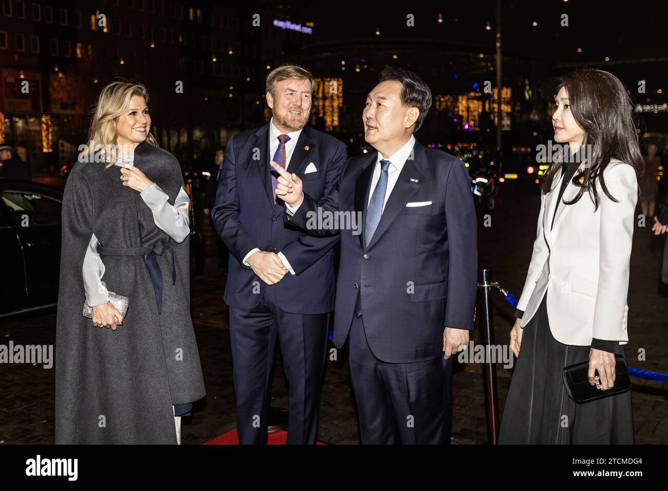 AMSTERDAM - President Yoon Suk Yeol and his wife arrive at AFAS Live for the return performance, during a two-day state visit. The president and his wife offer the royal couple a music and dance performance. ANP EVA PLEVIER netherlands out - belgium out Stock Photo