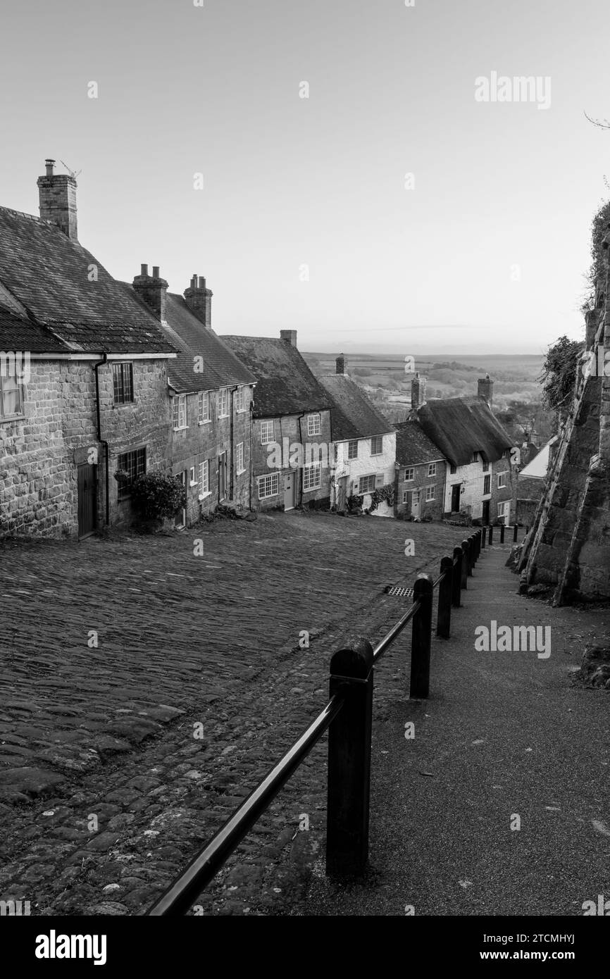 View from the top of Gold Hill in Shaftesbury which is famous for the Boy On The Bike tv commercial Stock Photo