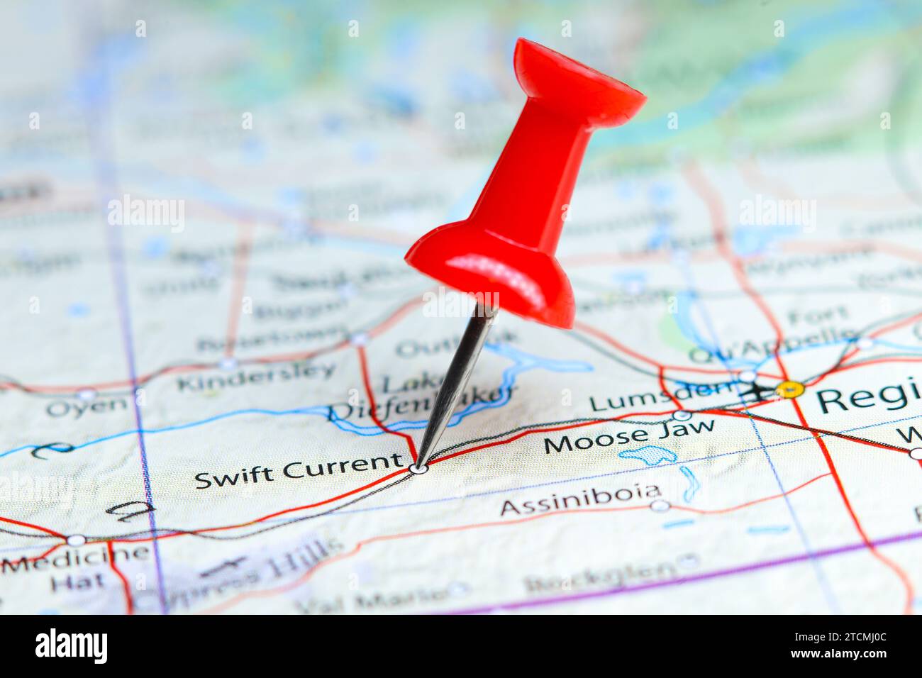 Swift Current, Canada pin on map Stock Photo