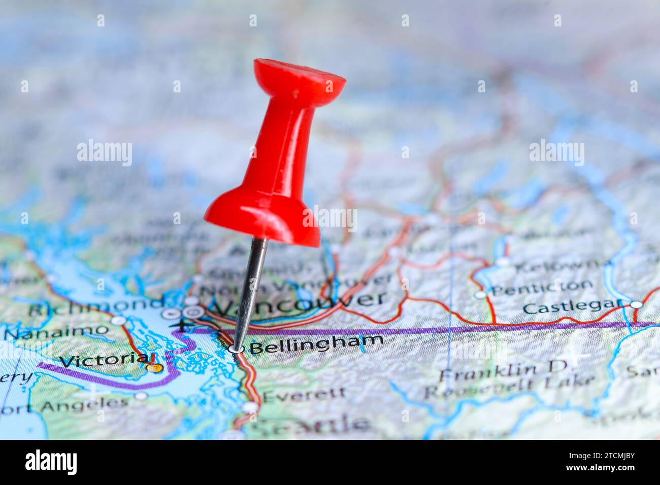 Bellingham, Washington pin on map Stock Photo