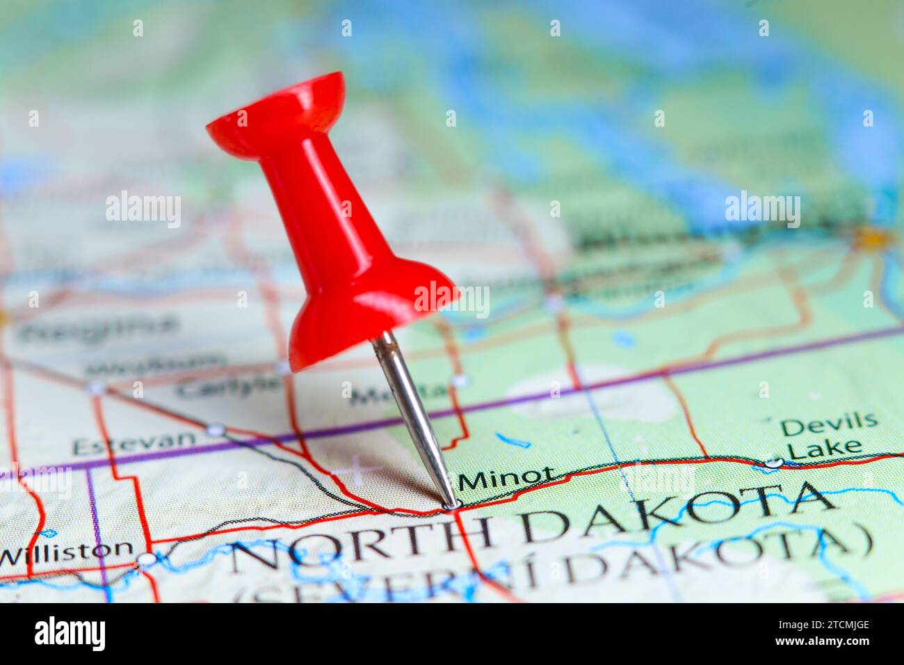 Minot, North Dakota pin on map Stock Photo Alamy