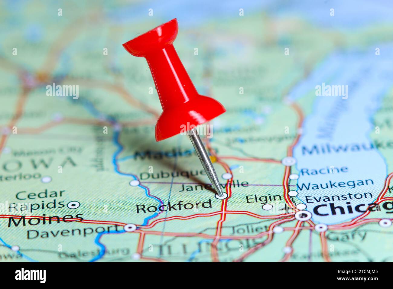 Rockford, Illinois pin on map Stock Photo - Alamy