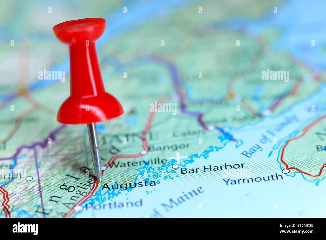 Augusta, Maine pin on map Stock Photo - Alamy