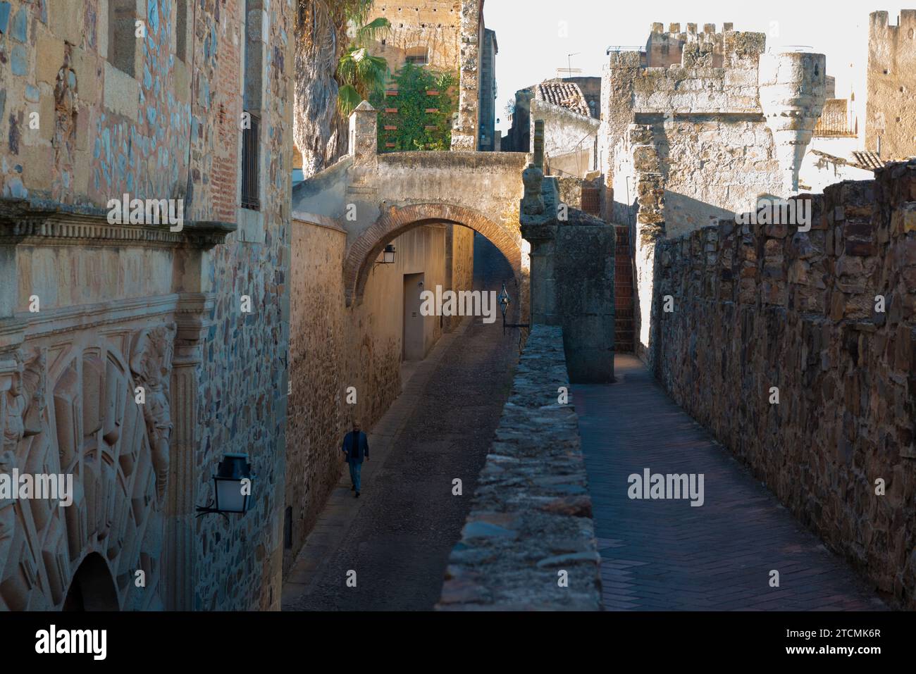 View behind the defensive walls of the medieval town Caceres, Extremadura, Spain. Stock Photo