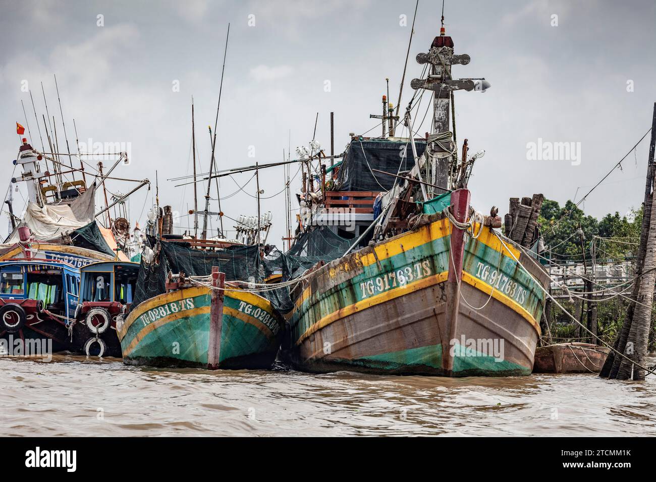 Traditional fishing boats moored in the Mekong Delta, Vietnam Stock ...