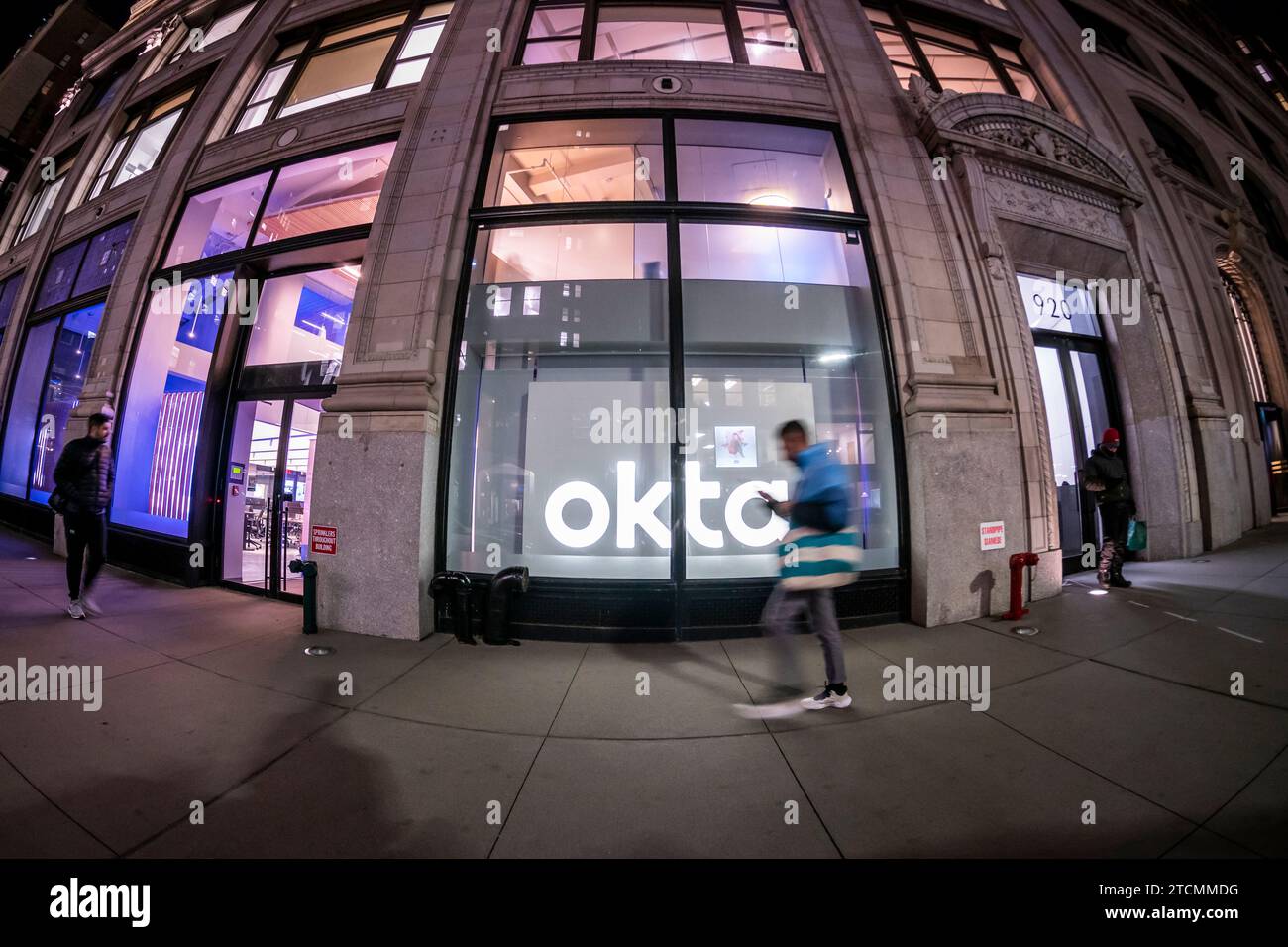 The Okta NYC Experience Center in the Flatiron neighborhood of New York on Wednesday, November 29, 2023. The tech company that provides authentication services recently reported a data breach allowing hackers to steal information on all of its customers.  (© Richard B. Levine) Stock Photo