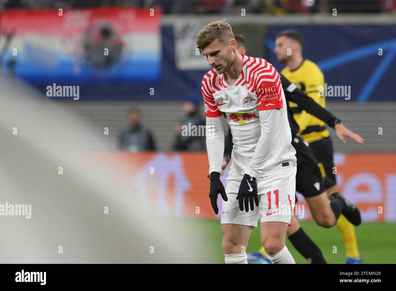 Leipzig, Deutschland. 13th Dec, 2023. Timo Werner (RB Leipzig) nach vergebener Chance. RB Leipzig vs. BSC Young Boys, Fussball, Champions League, Vorrunde, 6. Spieltag, Saison 2023/2024, 13.12.2023 DFB/DFL REGULATIONS PROHIBIT ANY USE OF PHOTOGRAPHS AS IMAGE SEQUENCES AND/OR QUASI-VIDEO Foto: Eibner-Pressefoto/Bert Harzer Credit: dpa/Alamy Live News Stock Photo