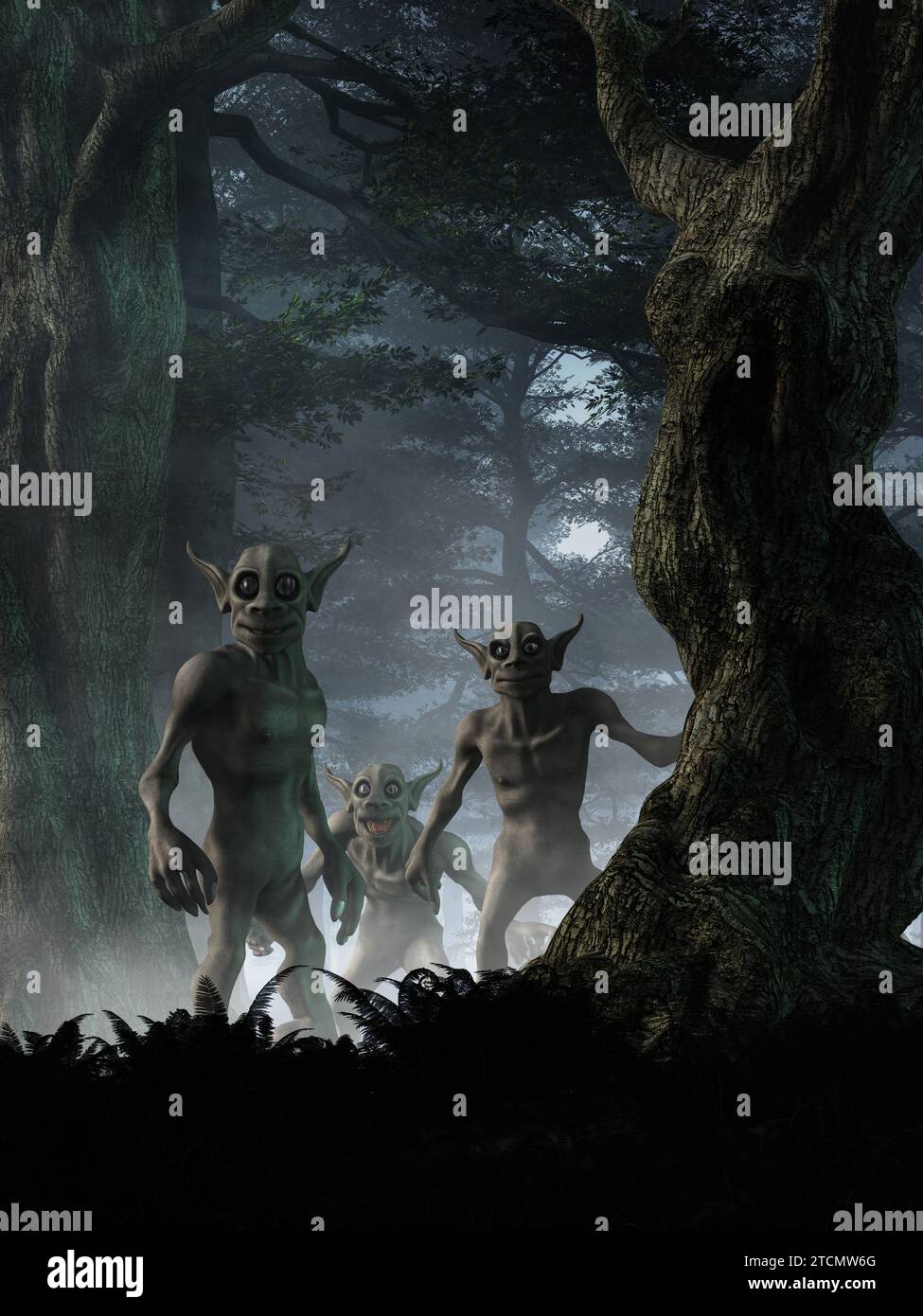 Short Cryptids Beings emerge from the forest. Short with pointy ears and big eyes ...