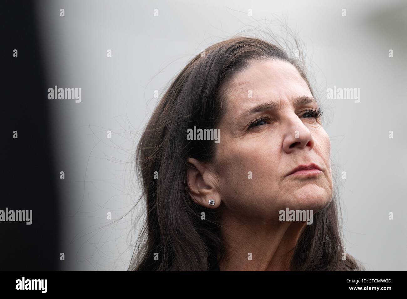 Liz Hirsh Naftali gives remarks to press with other family members of the families of Americans still held hostage by Hamas in Gaza after their meeting with United States President Joe Biden at the White House in Washington, DC on Wednesday, December 13, 2023. Credit: Annabelle Gordon/CNP /MediaPunch Stock Photo