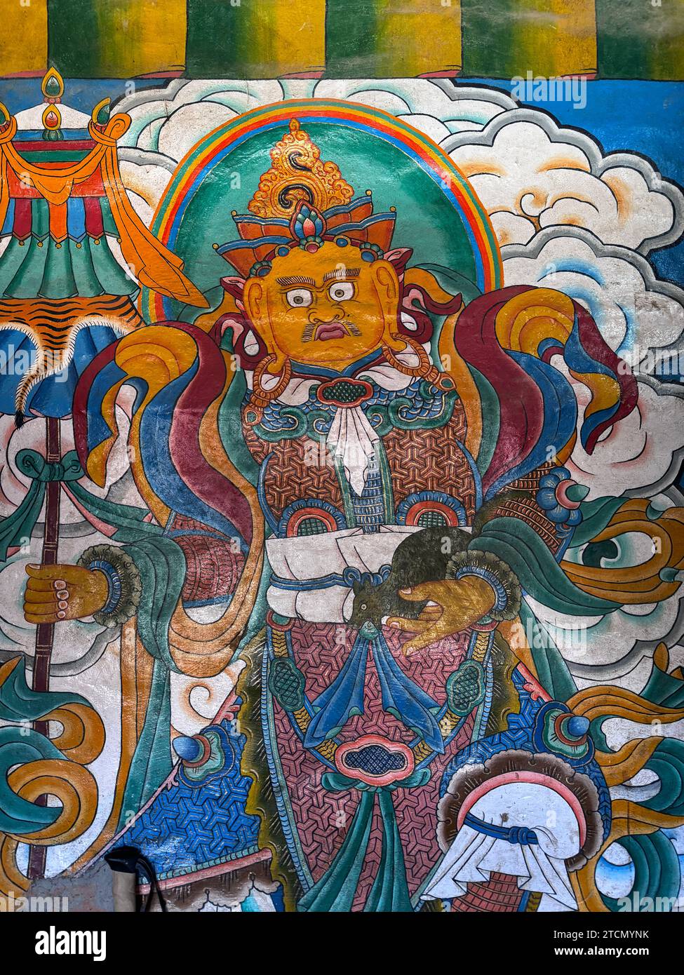 Buddhist Art at the new monastery next to the Red Monastery or Kag Chode Thupte Samphel Ling  in Kagbeni - Mustang District, Nepal Stock Photo