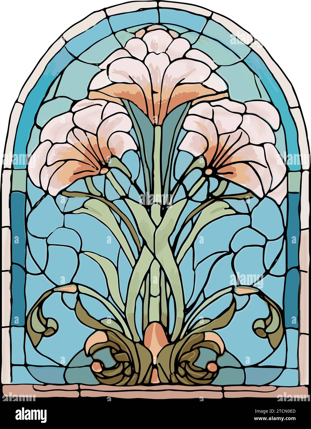 Stained glass window of pink lily flowers, art nouveau style Stock Vector Image & Art Alamy