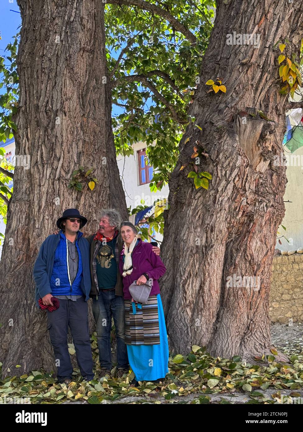 Christine Kolisch, Craig Lovell and Bodhi Garrett in Lo Manthang - Mustang District, Nepal Stock Photo