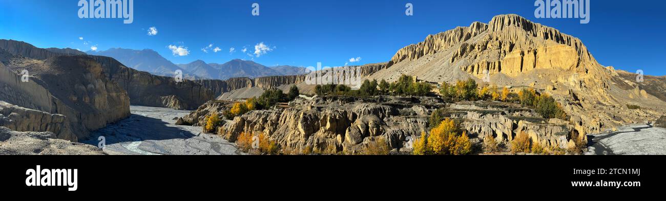 A tributary to the Kali Gandaki river provides water for Tange village - Mustang District, Nepal Stock Photo