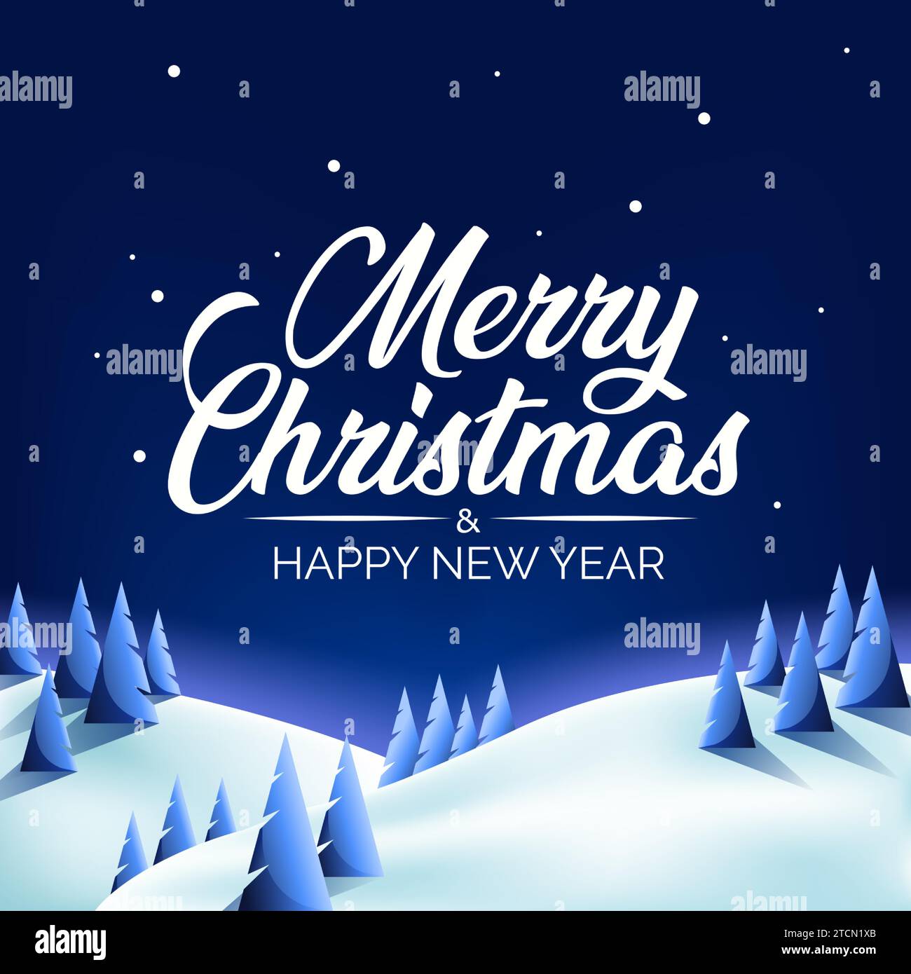 Merry Christmas and New Year greeting card with lettering and snowy ...