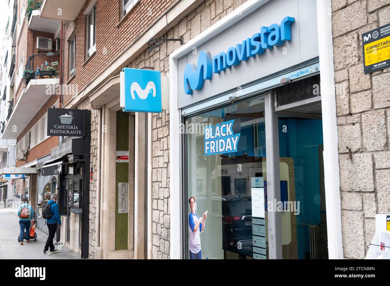 Spanish telecommunications brand owned by Telefonica and the largest mobile phone operator, Movistar, store seen in Spain. Stock Photo
