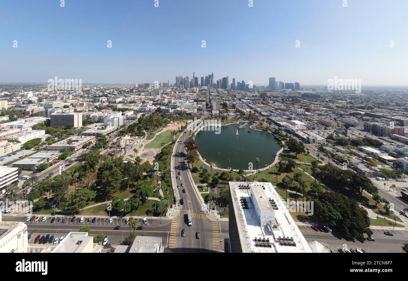 Stock drone images of downtown los angeles and macarthur park Stock Photo