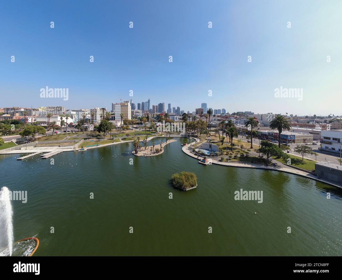 Stock drone images of downtown los angeles and macarthur park Stock Photo
