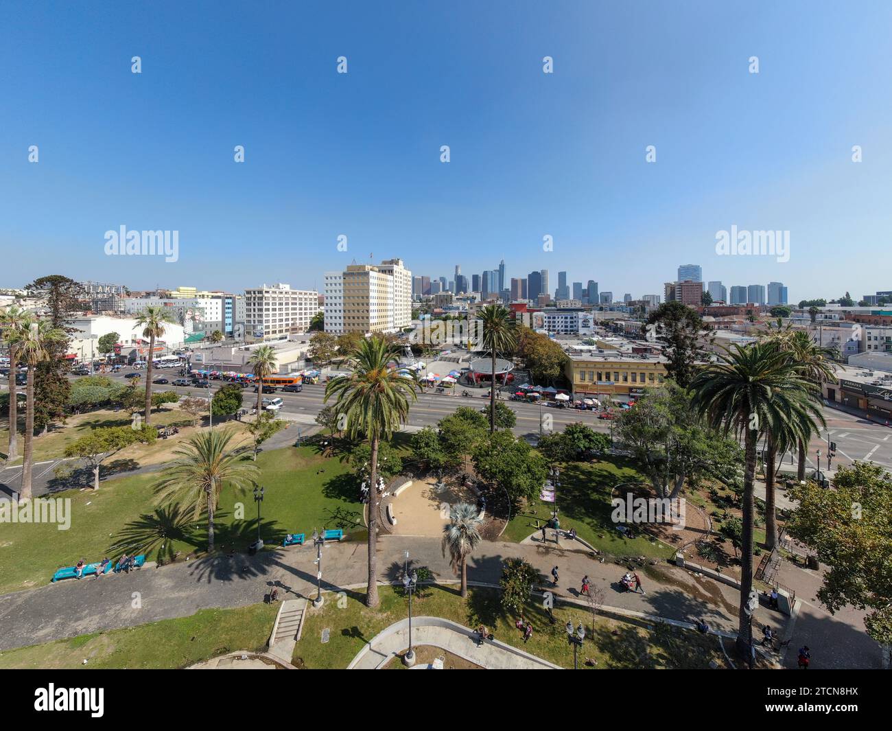 Stock drone images of downtown los angeles and macarthur park Stock Photo