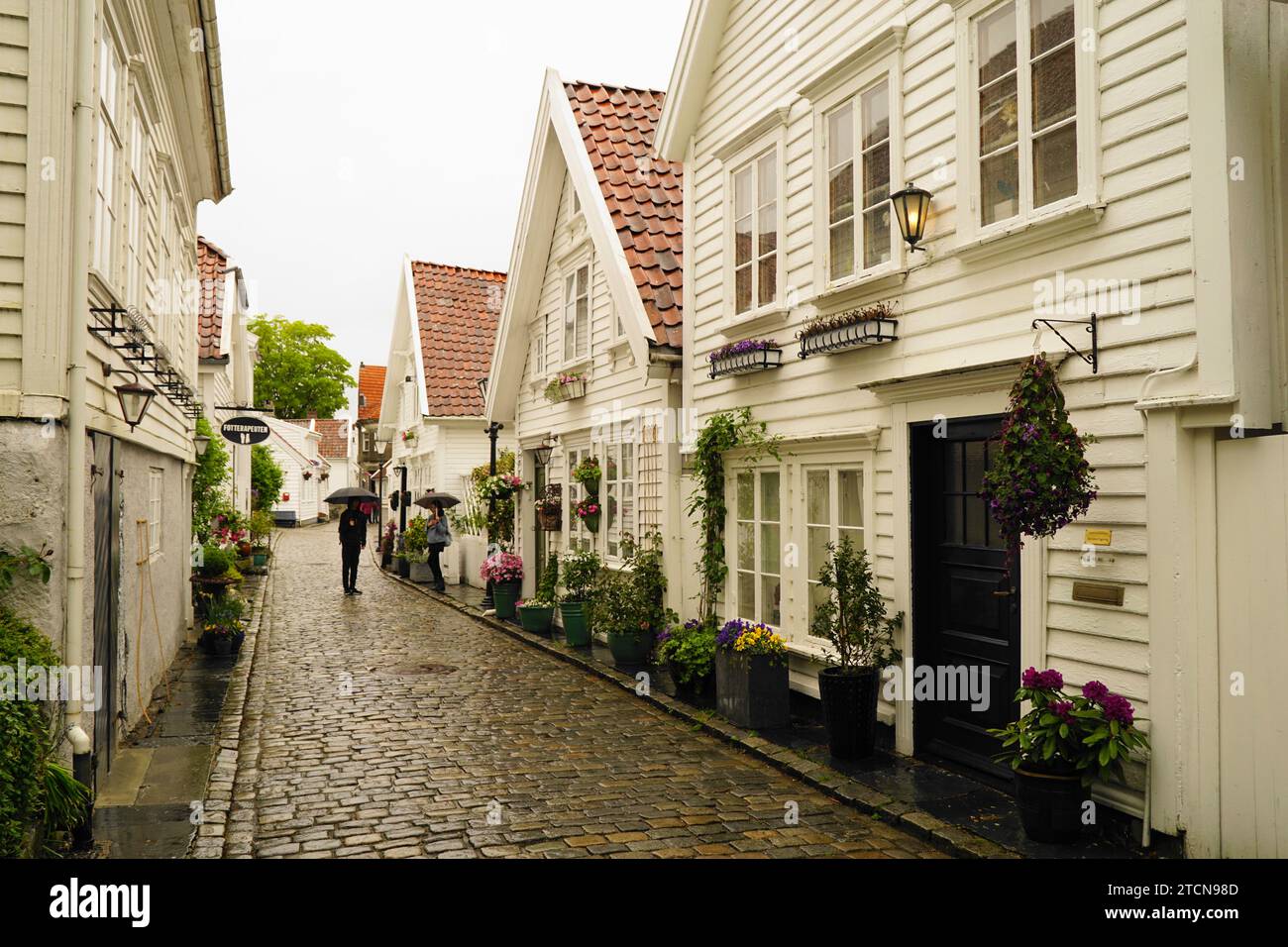 The cobbled streets with wooden houses of Old Stavanger, Norway Stock Photo